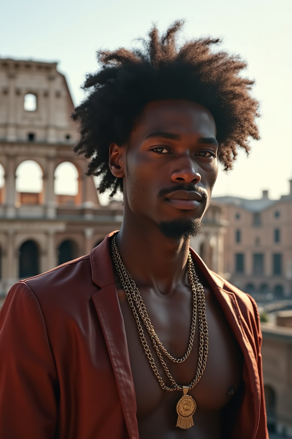 man in Rome with the Colosseum in the background