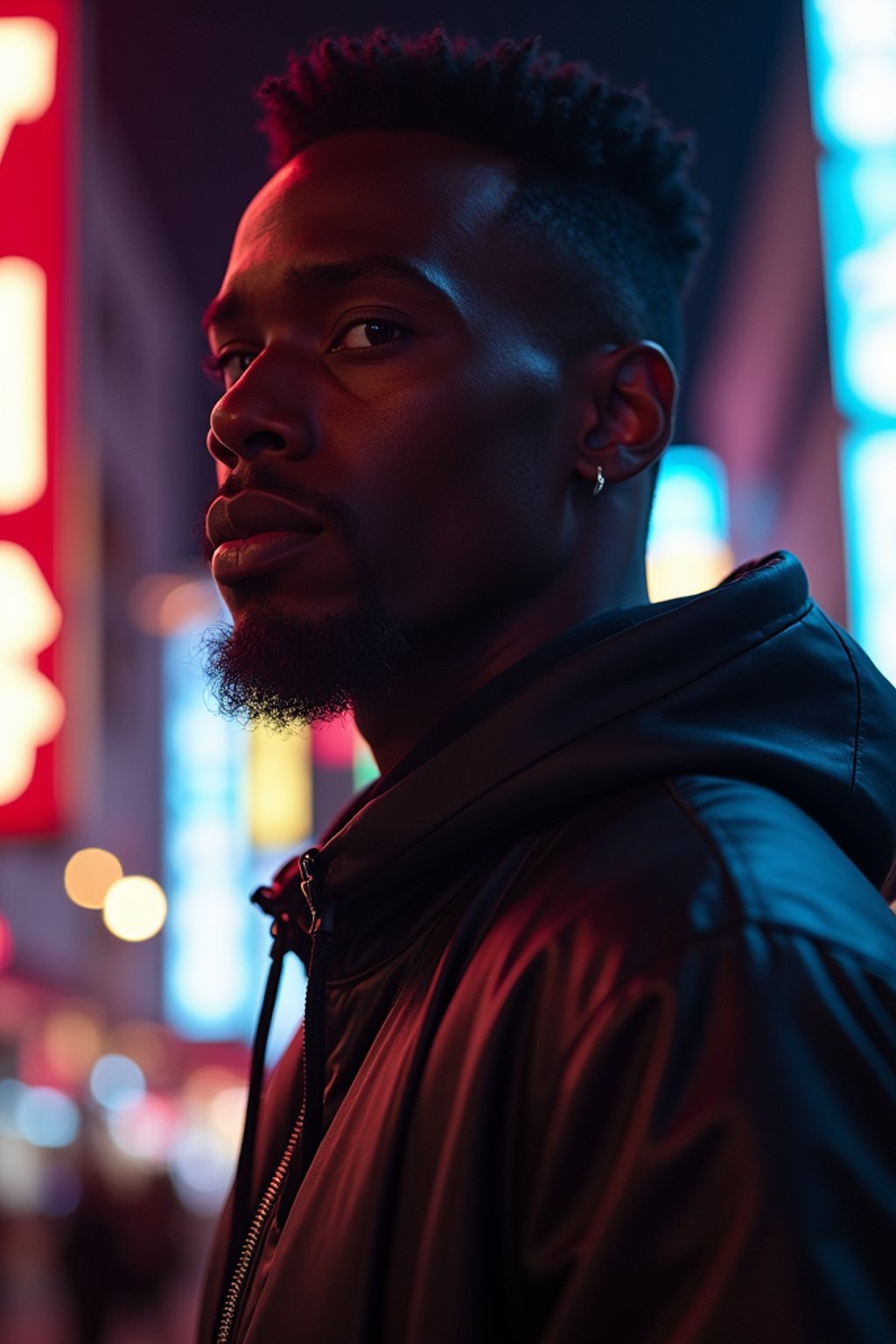 man in Tokyo at night with neon lights