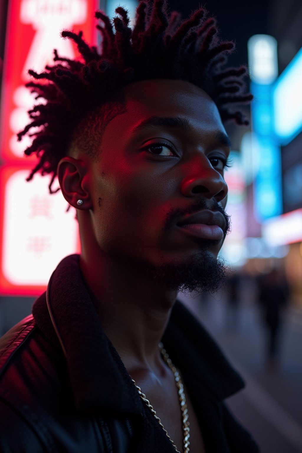 man in Tokyo at night with neon lights