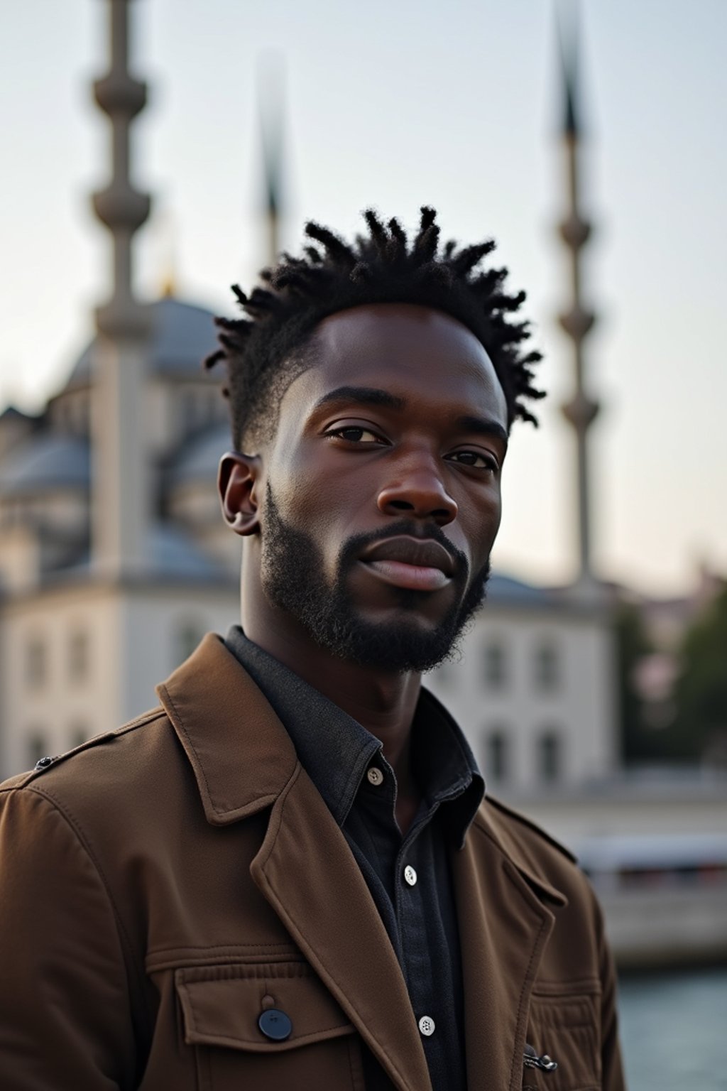 man in Istanbul with The Mosque in background