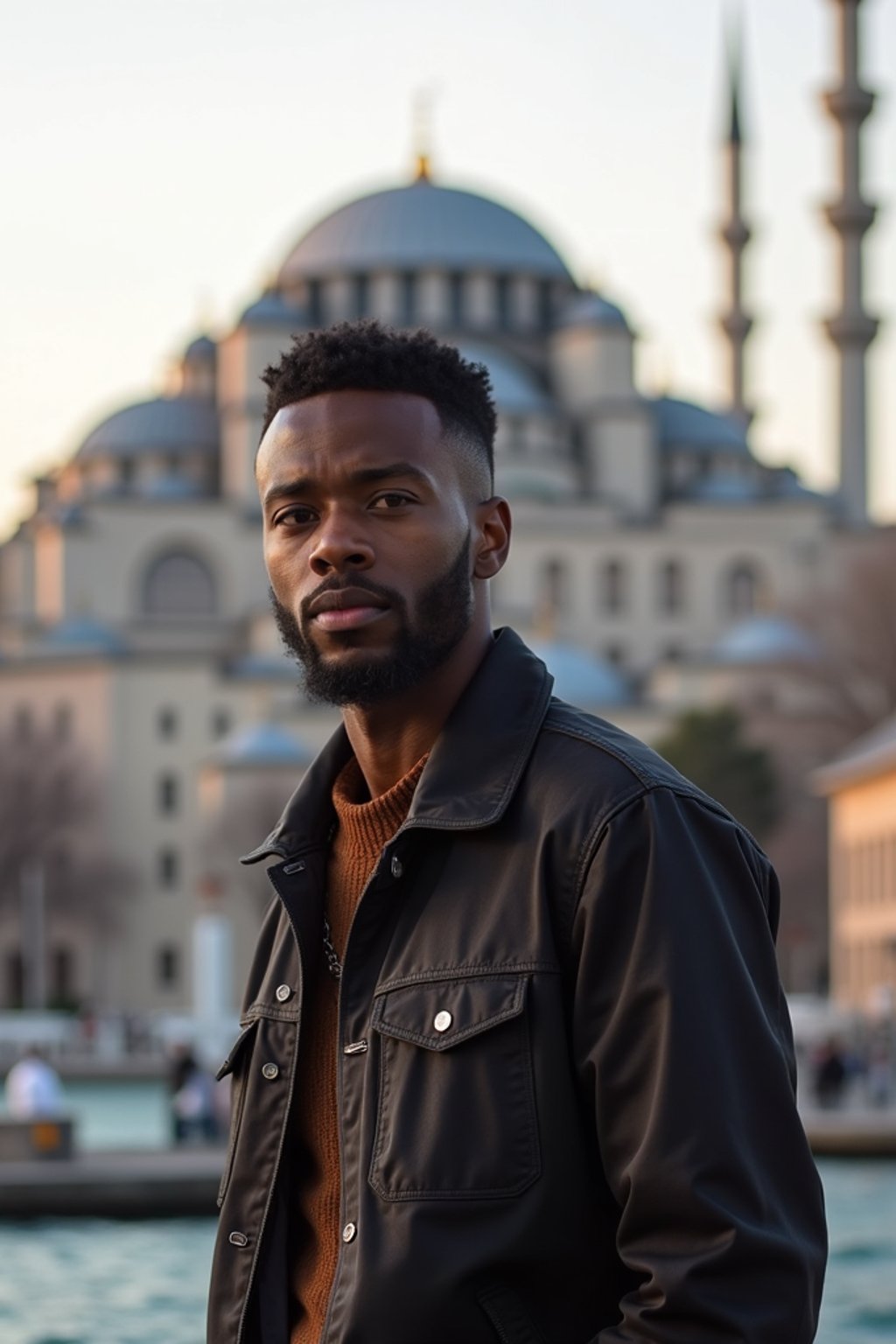 man in Istanbul with The Mosque in background