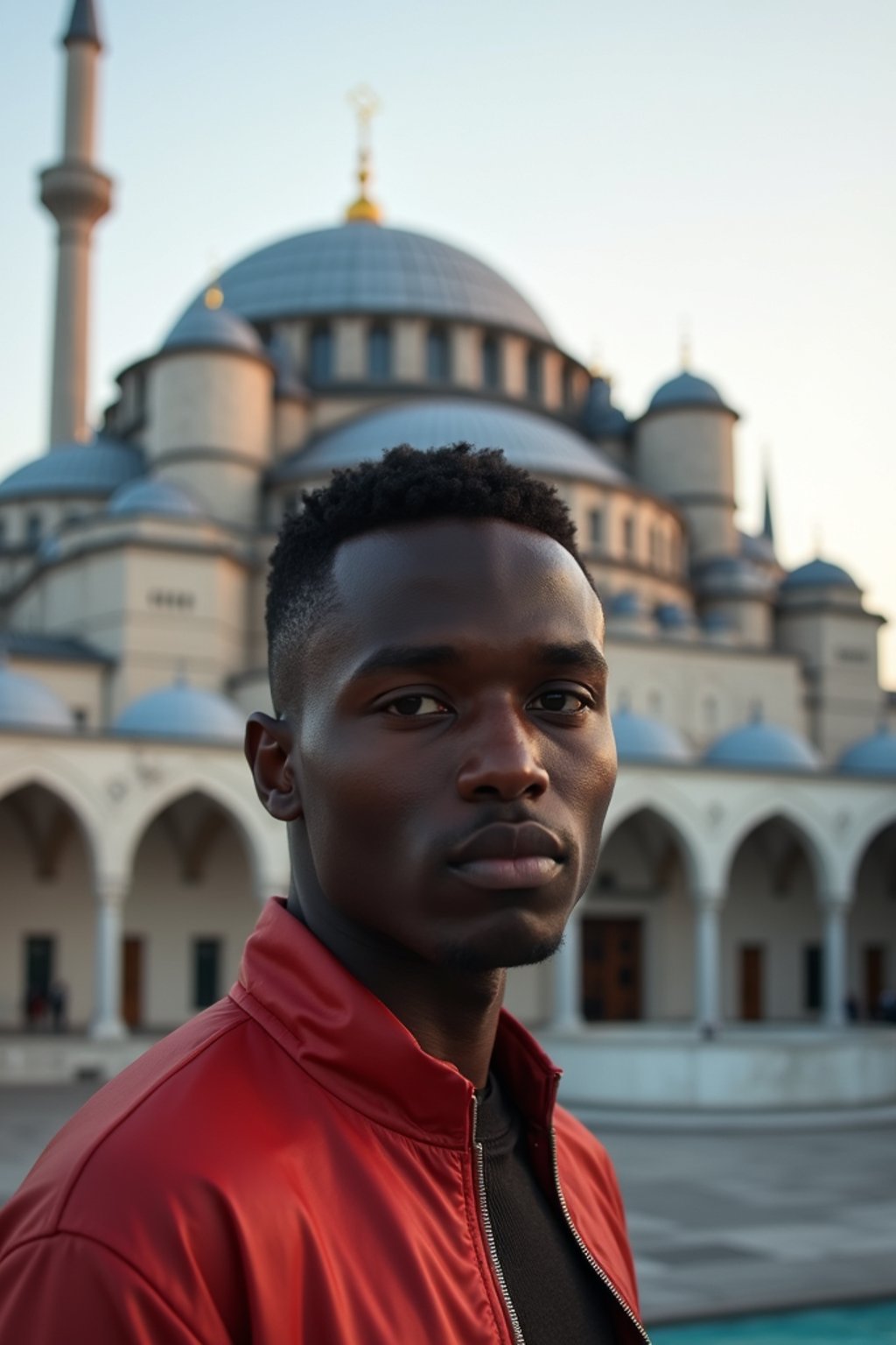 man in Istanbul with The Mosque in background