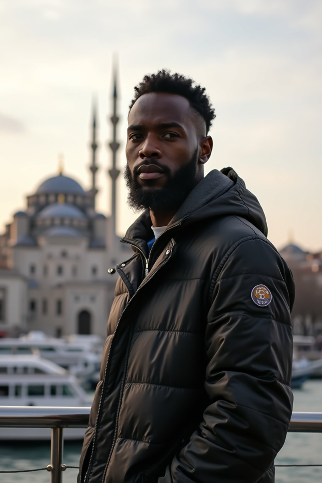 man in Istanbul with The Mosque in background