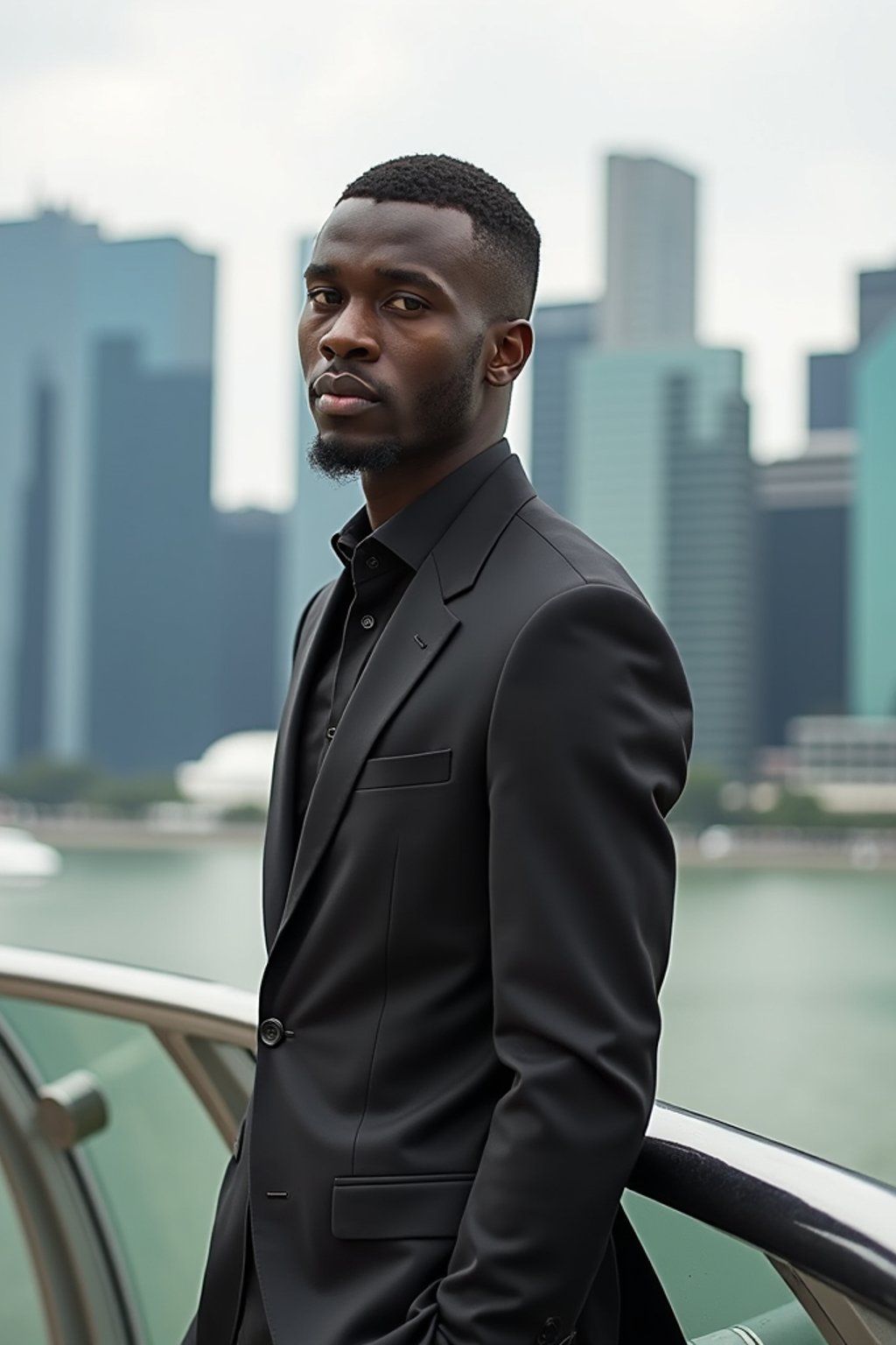 man in Singapore with Marina Bay Sands in background