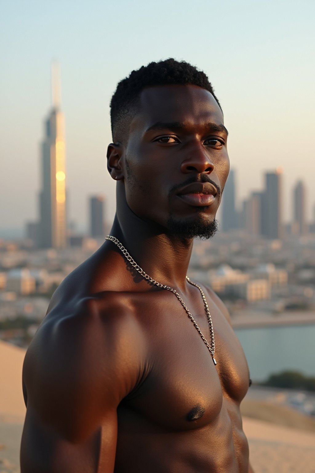 man in Dubai with skyline in background