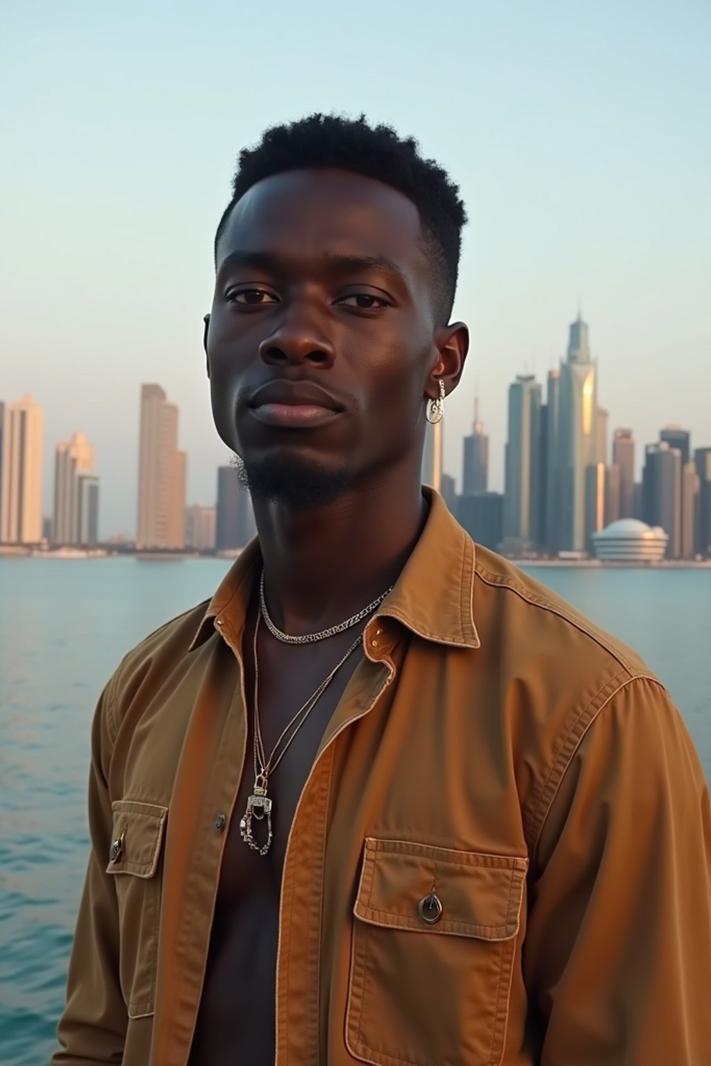 man in Dubai with skyline in background