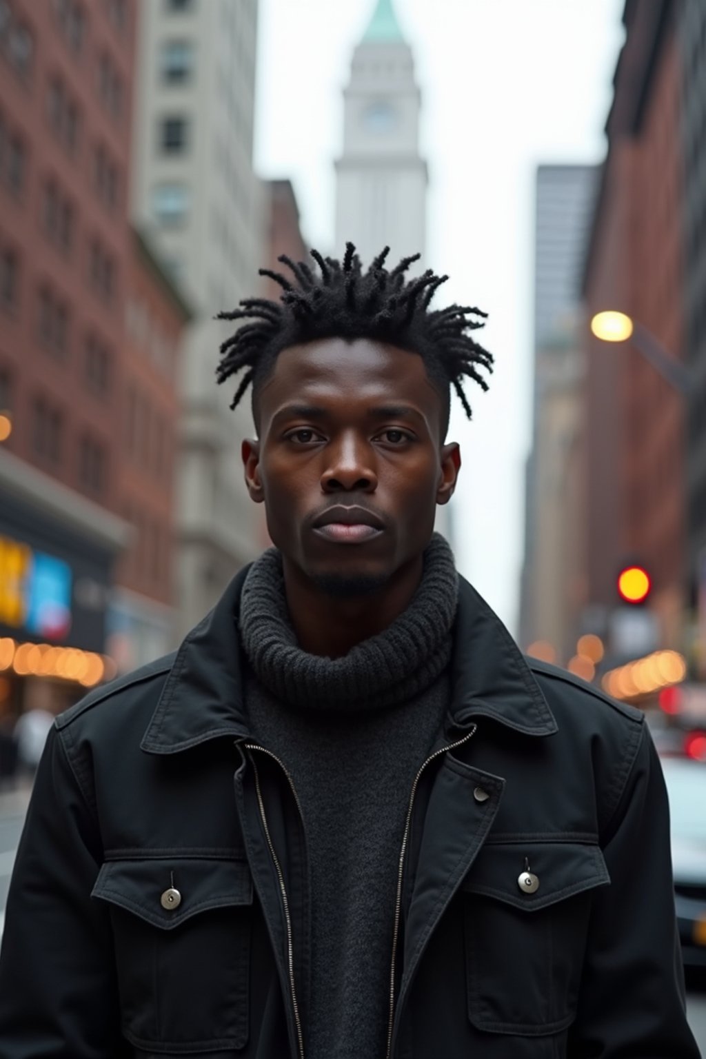 man in New York City with Manhattan in background