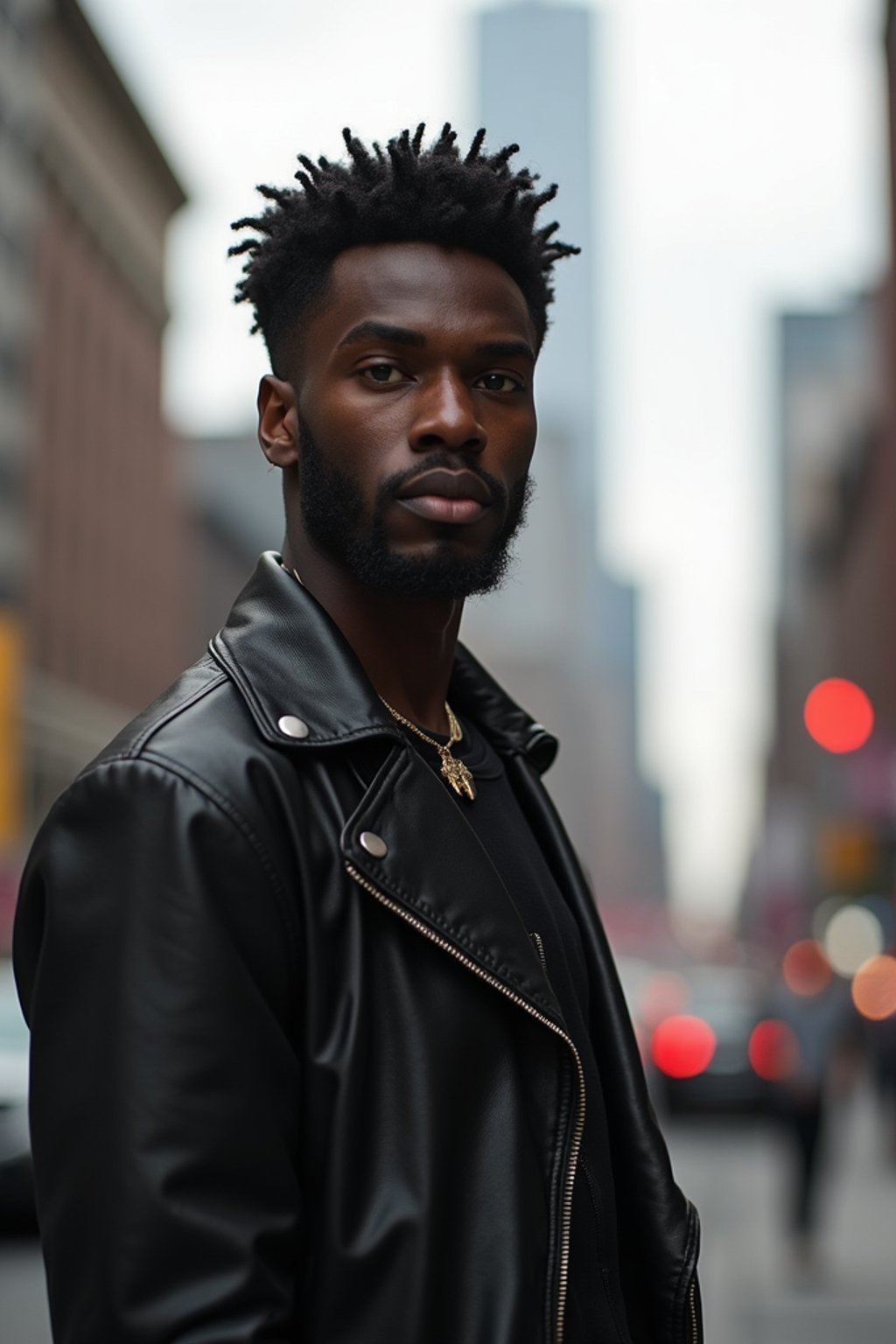 man in New York City with Manhattan in background