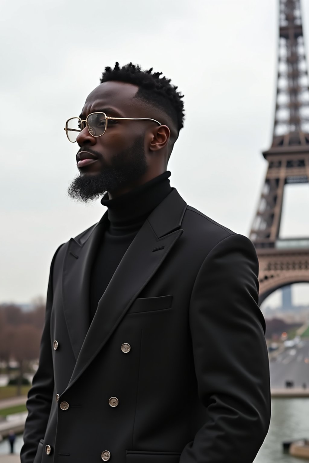 man in Paris with the Eiffel Tower in background