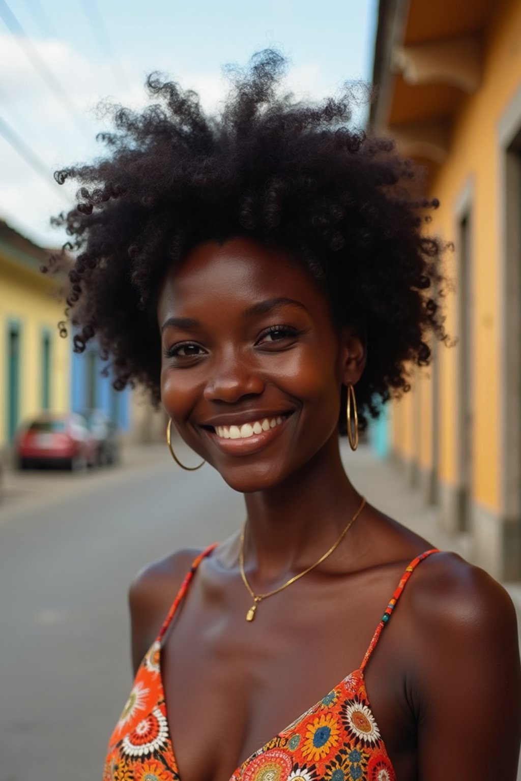 woman in Havana with the colorful old town in the background