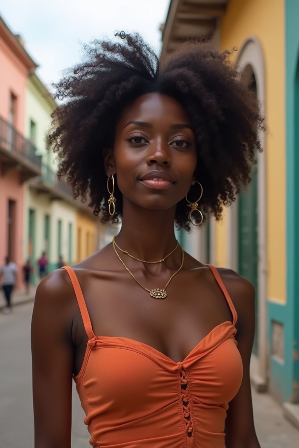 woman in Havana with the colorful old town in the background