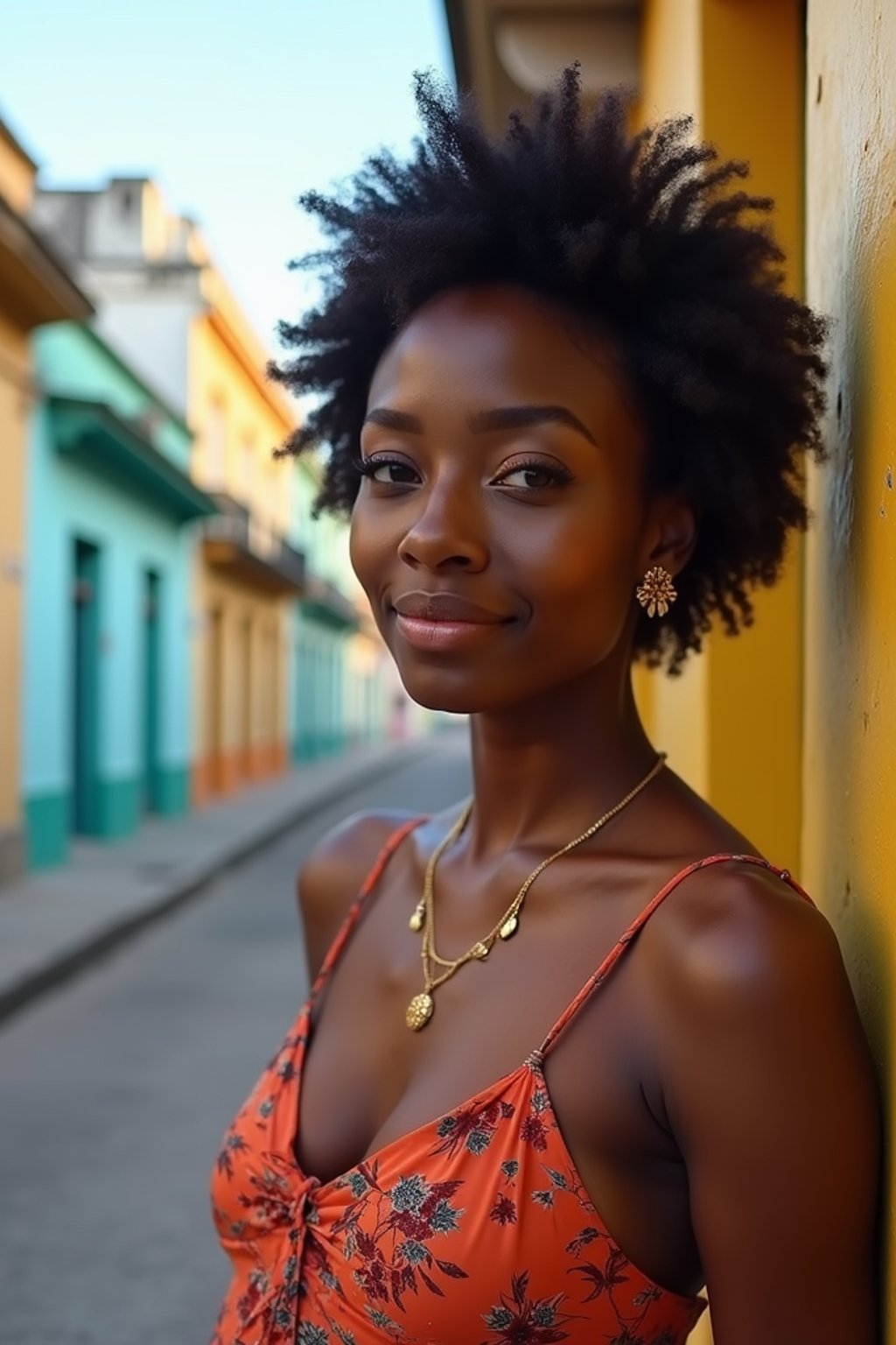 woman in Havana with the colorful old town in the background