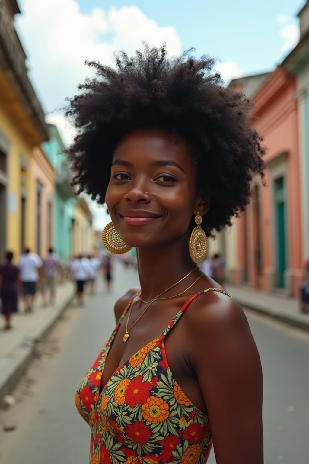 woman in Havana with the colorful old town in the background