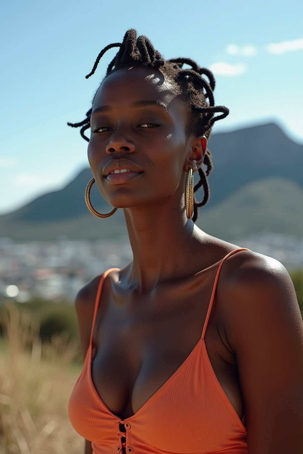 woman in Cape Town with the Table Mountain in the background