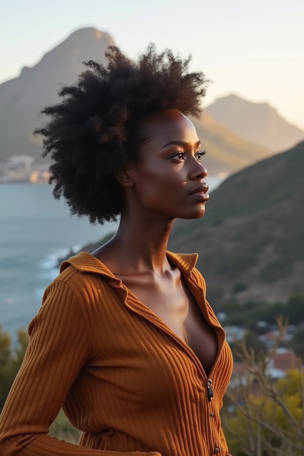 woman in Cape Town with the Table Mountain in the background