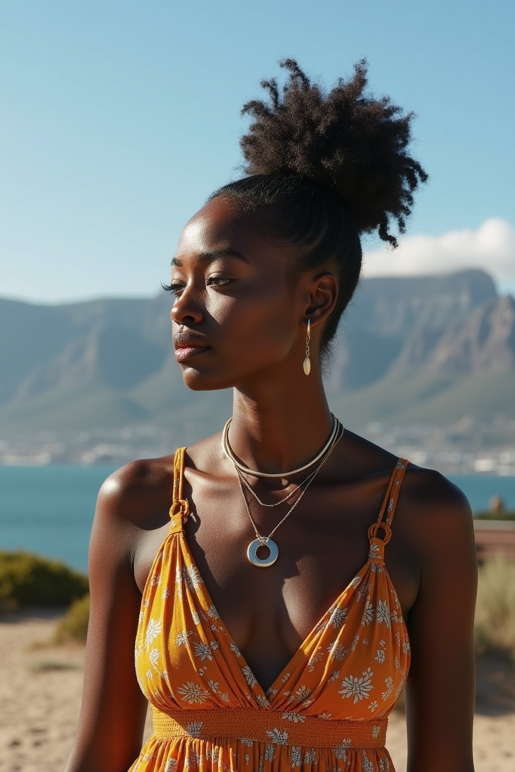 woman in Cape Town with the Table Mountain in the background