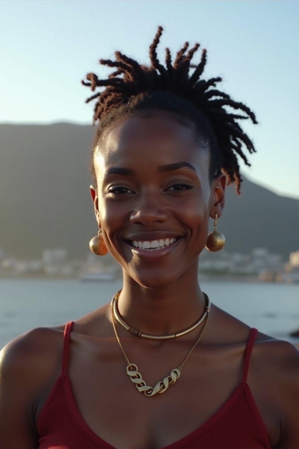 woman in Cape Town with the Table Mountain in the background