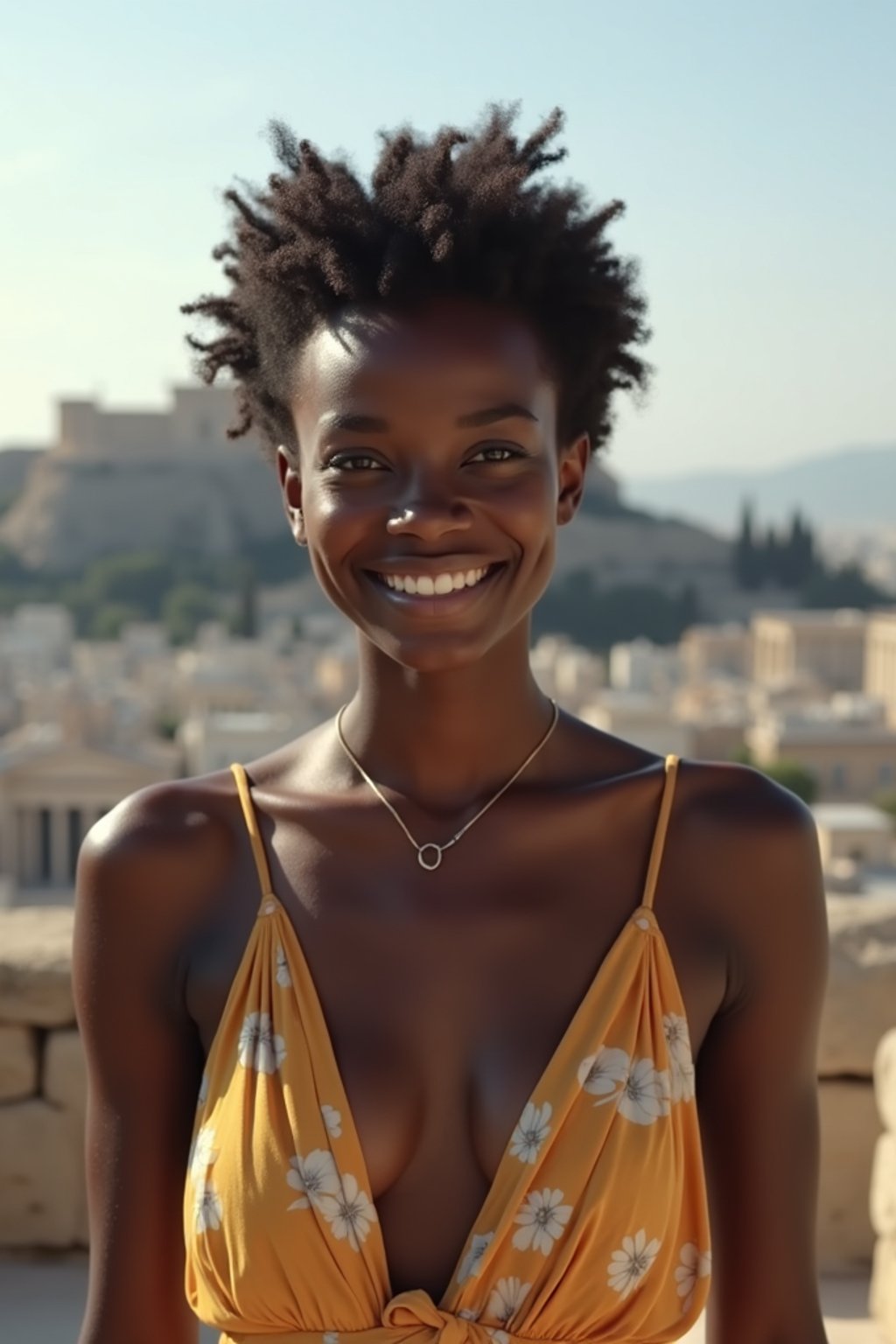 woman in Athens with the Acropolis in the background