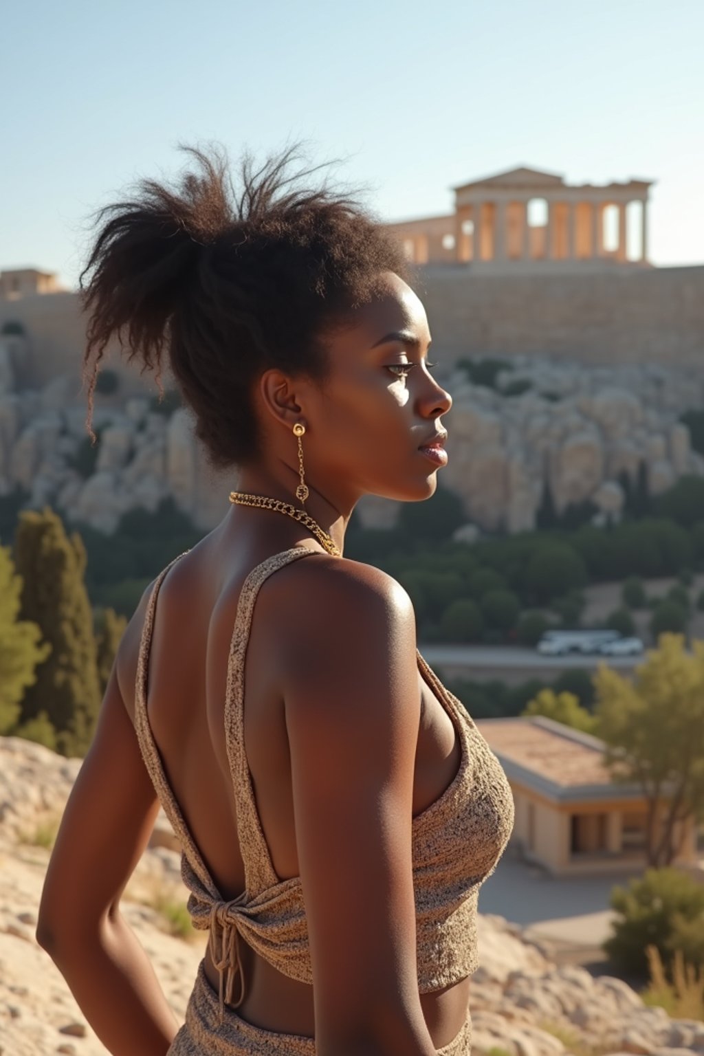 woman in Athens with the Acropolis in the background