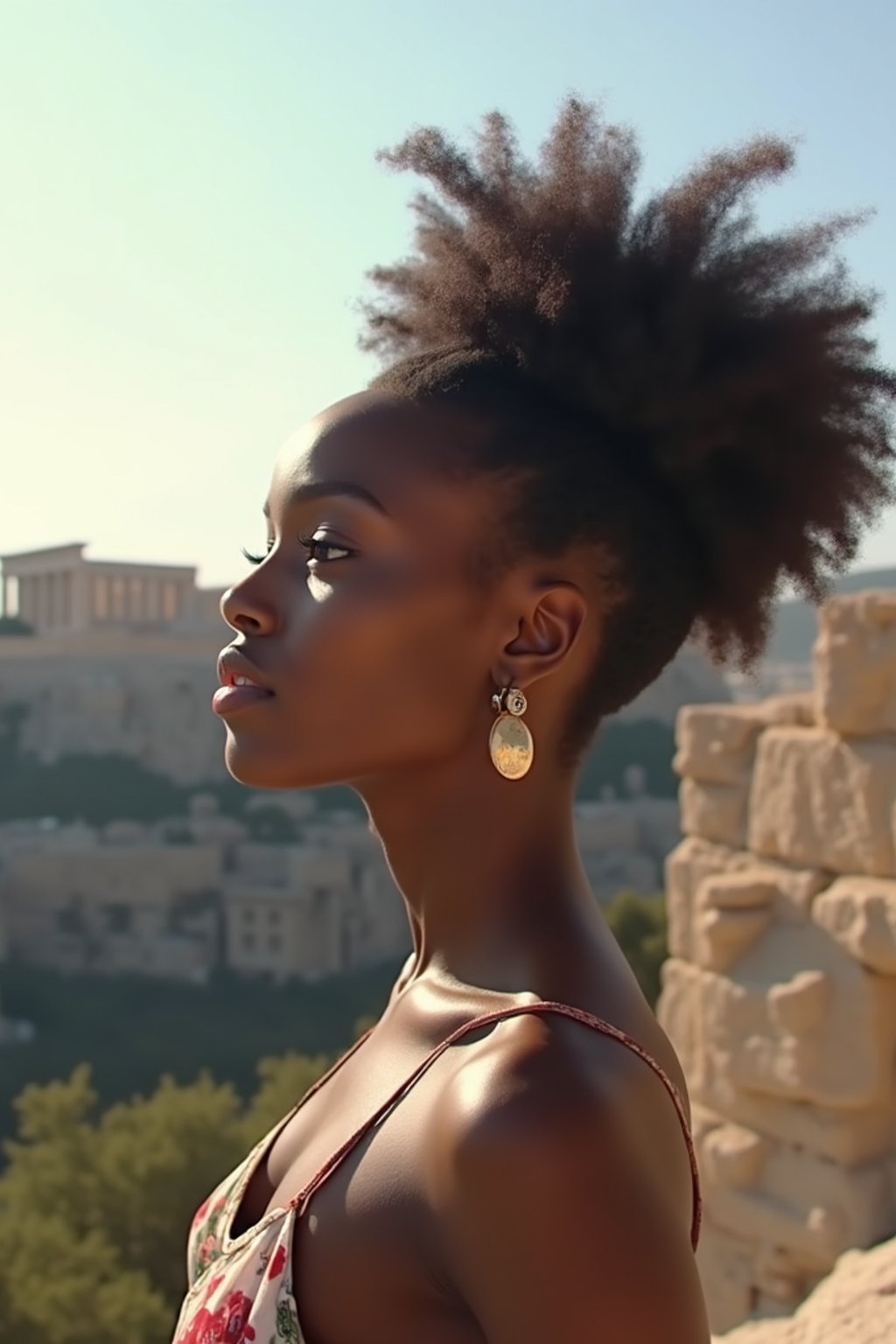 woman in Athens with the Acropolis in the background