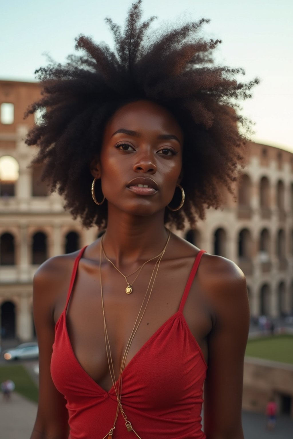 woman in Rome with the Colosseum in the background