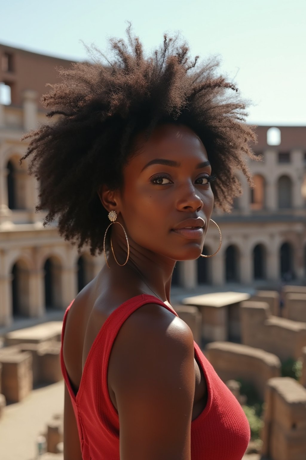 woman in Rome with the Colosseum in the background