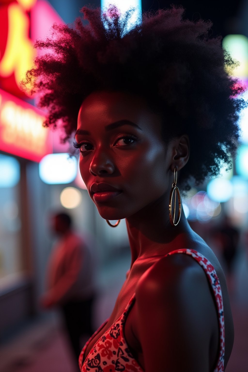 woman in Tokyo at night with neon lights