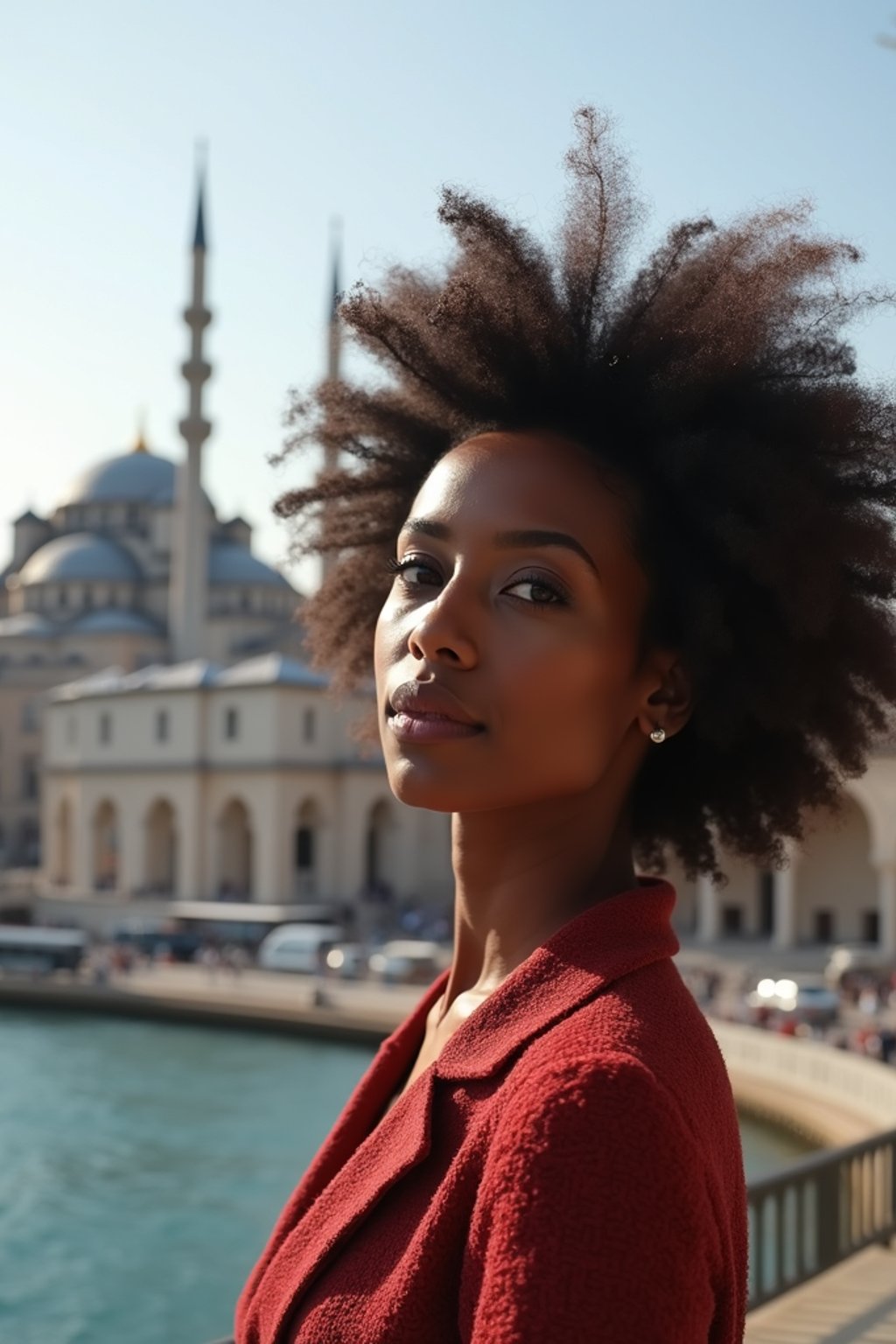 woman in Istanbul with The Mosque in background