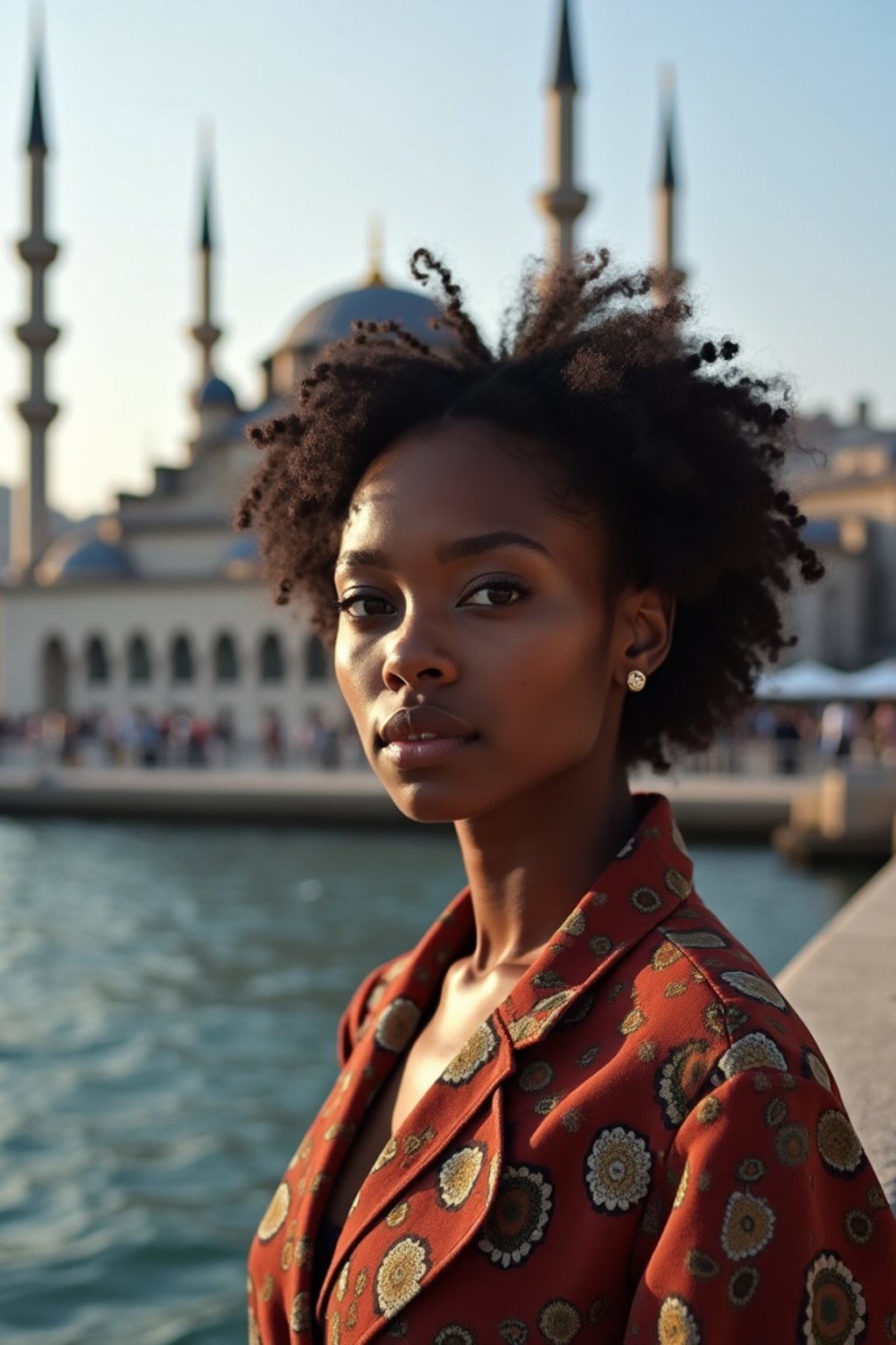 woman in Istanbul with The Mosque in background