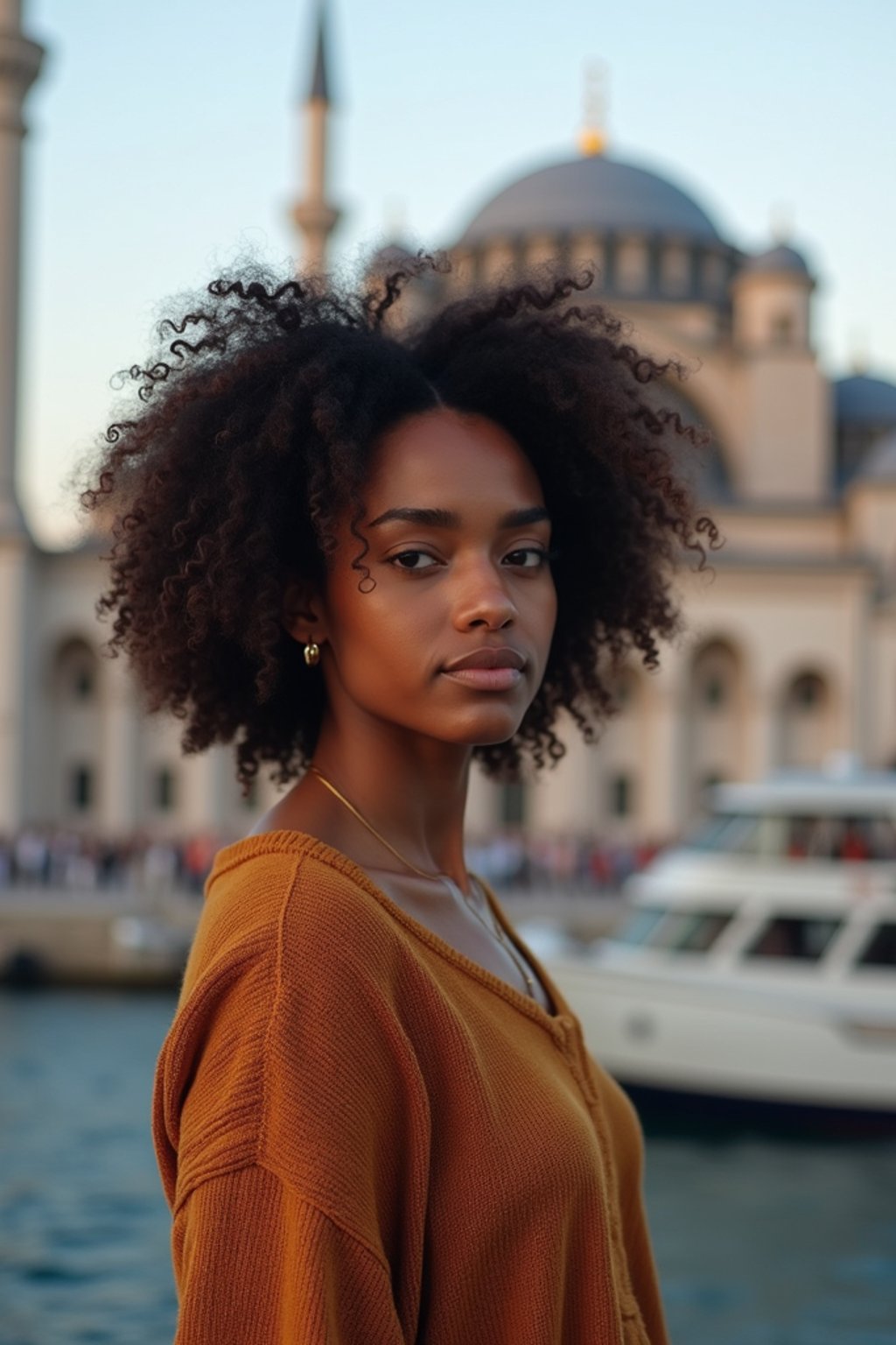 woman in Istanbul with The Mosque in background