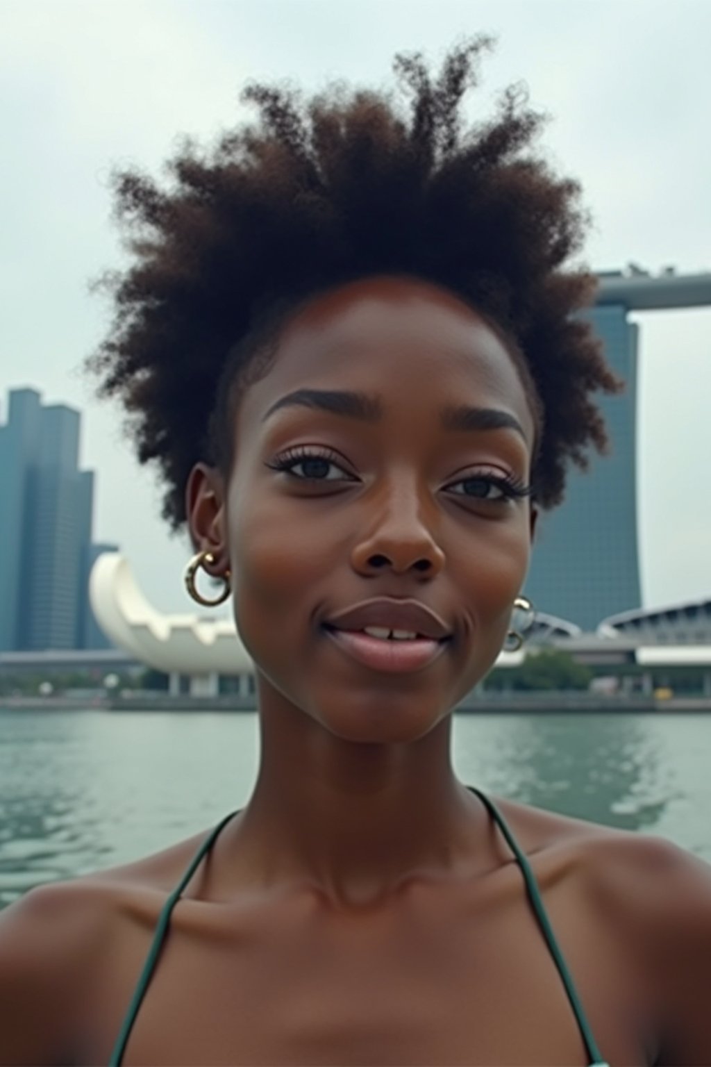 woman in Singapore with Marina Bay Sands in background