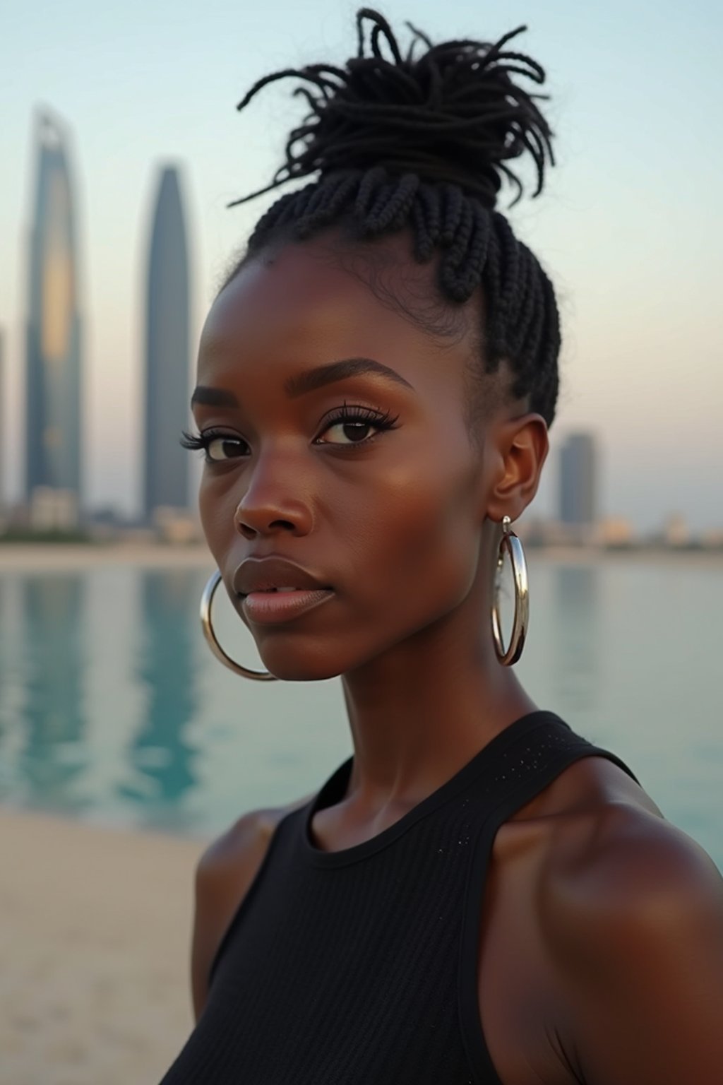 woman in Dubai with skyline in background