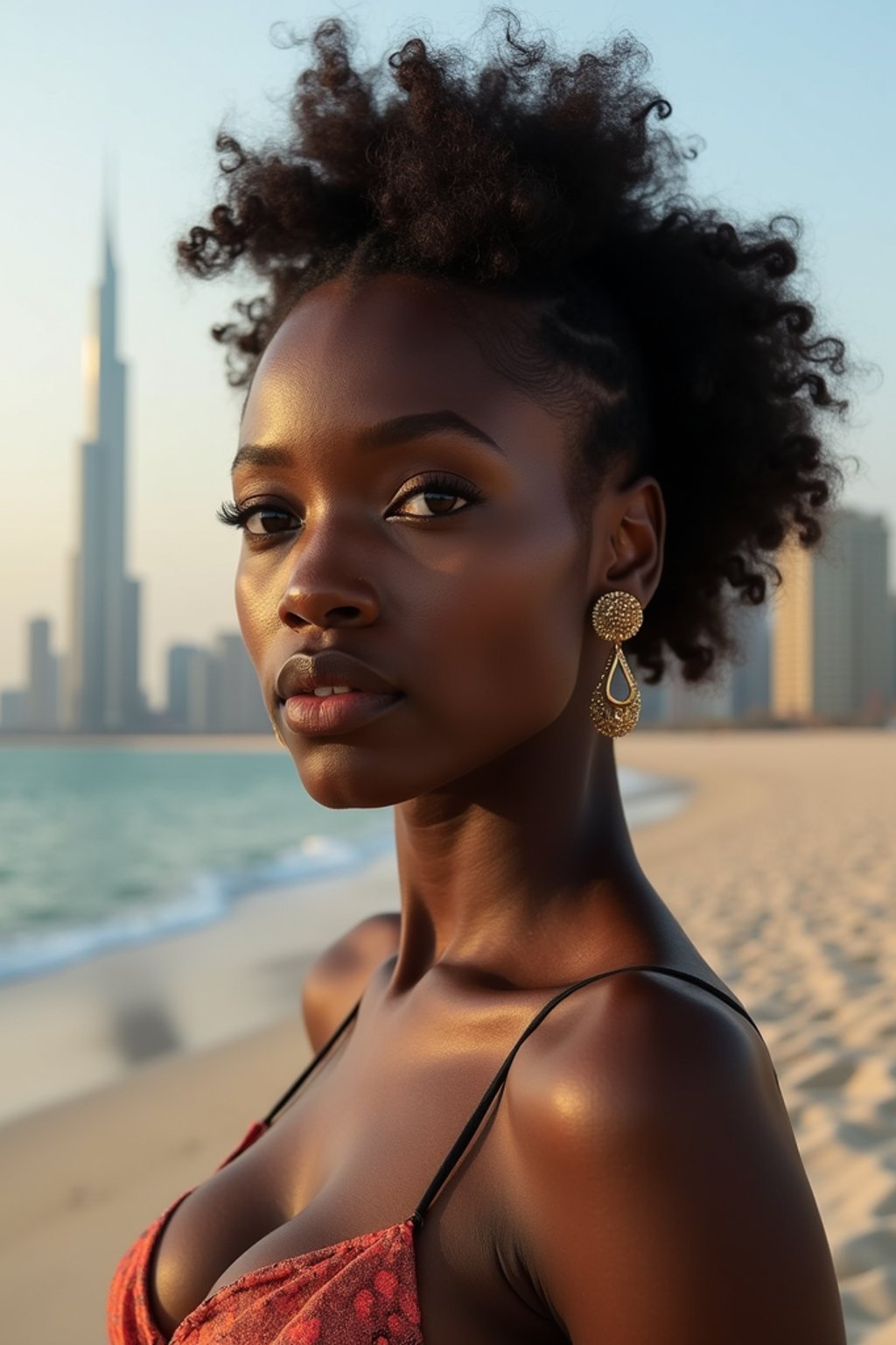 woman in Dubai with skyline in background