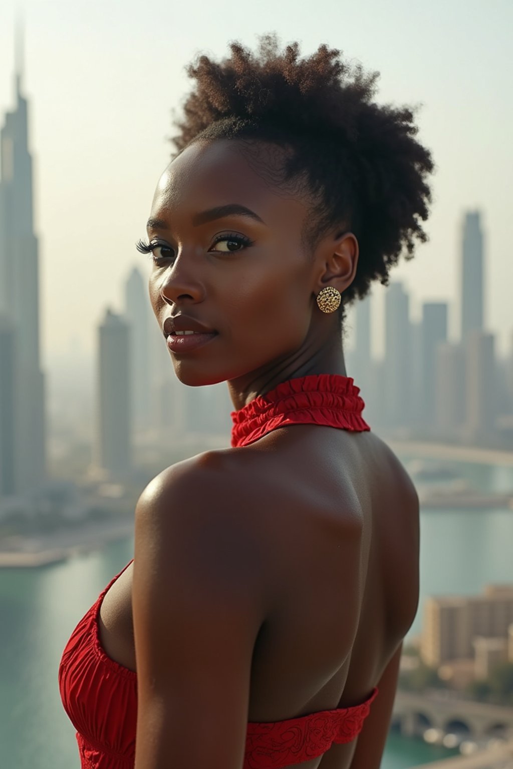 woman in Dubai with skyline in background