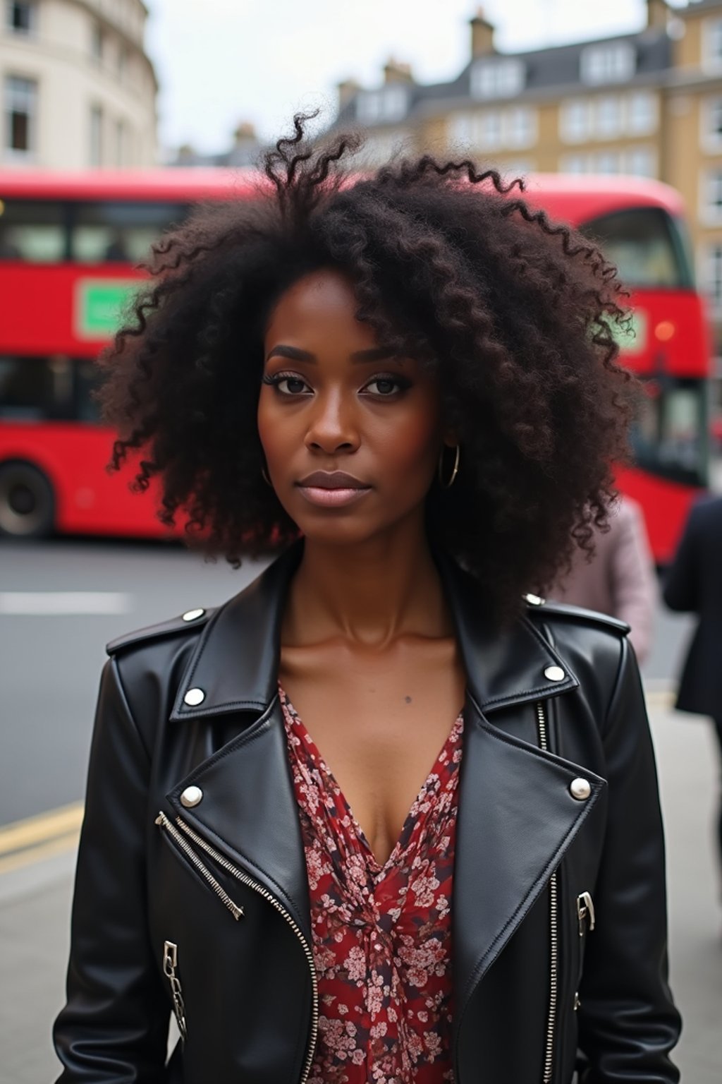 woman in London with Double Decker Bus in background