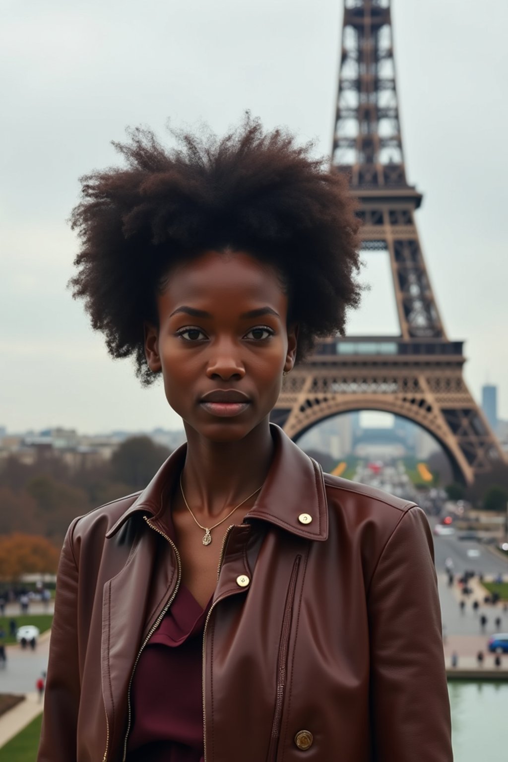 woman in Paris with the Eiffel Tower in background