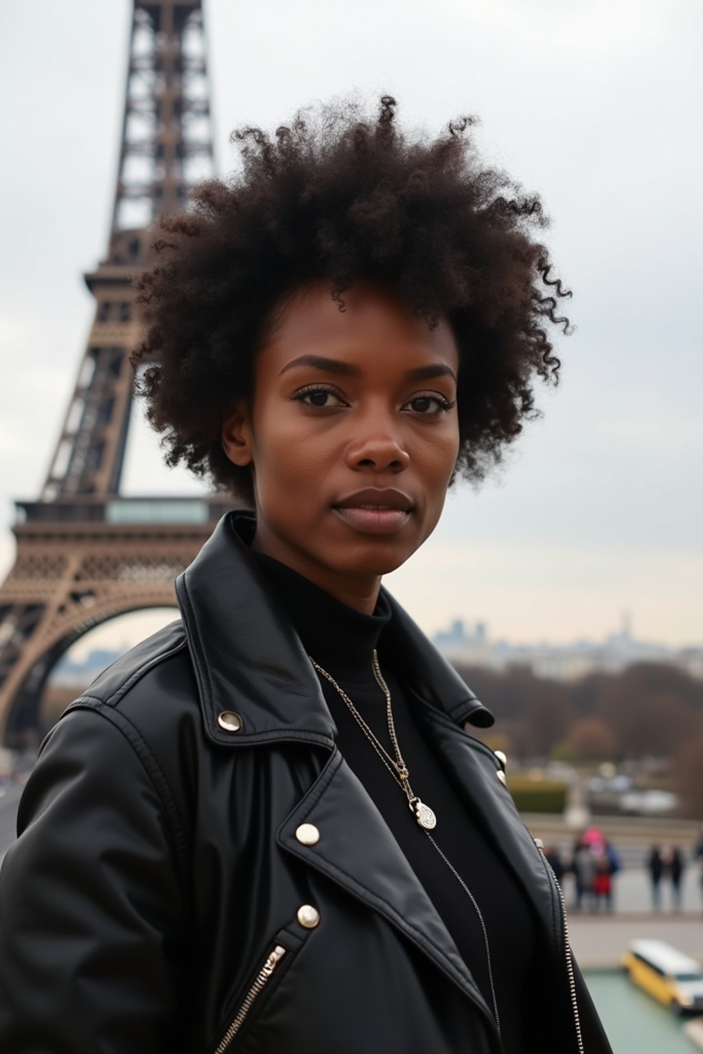 woman in Paris with the Eiffel Tower in background