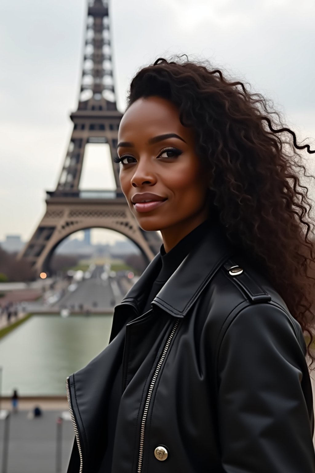 woman in Paris with the Eiffel Tower in background