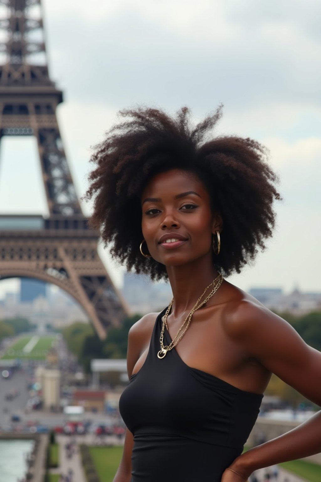 woman in Paris with the Eiffel Tower in background