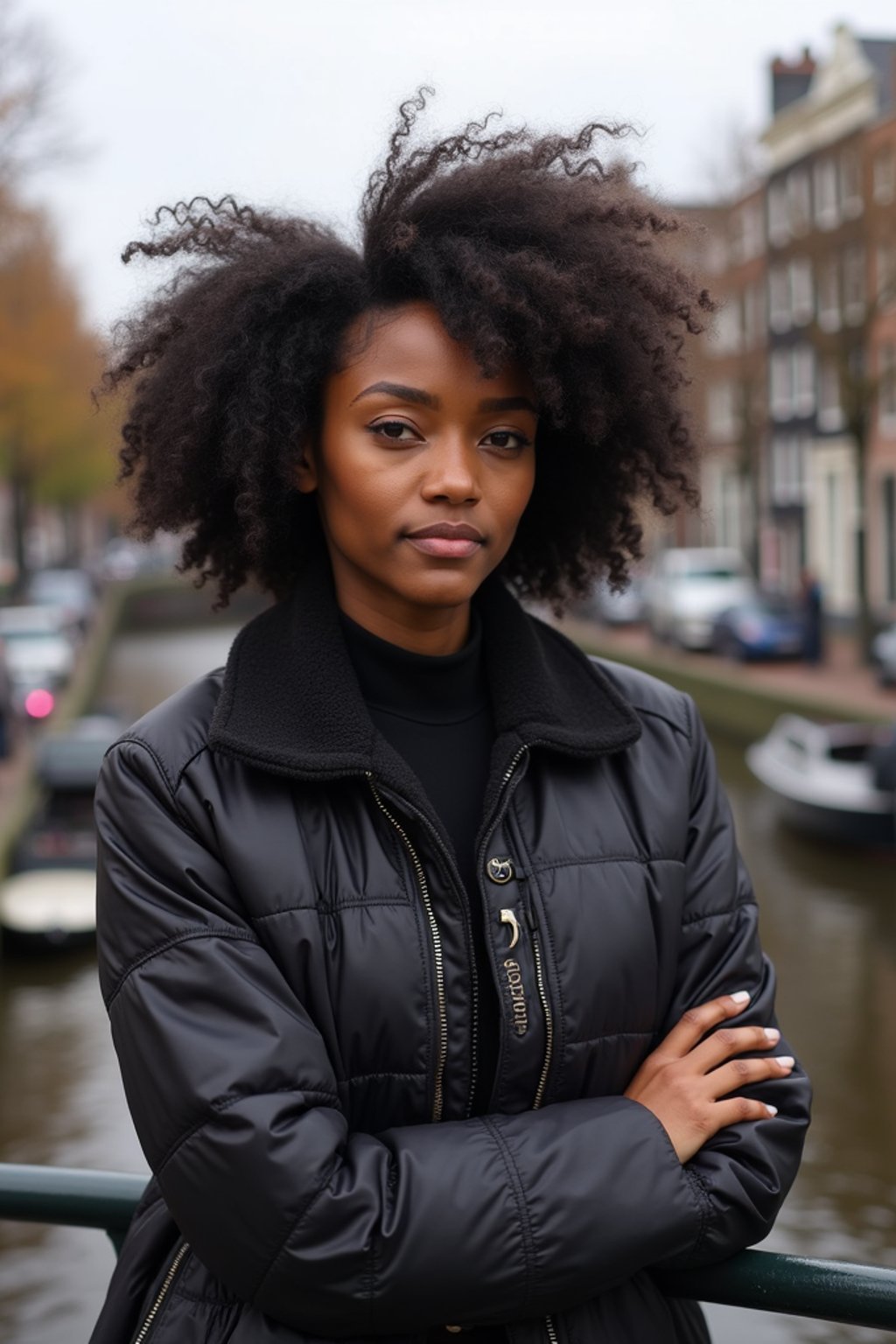 woman in Amsterdam with the Amsterdam Canals in background