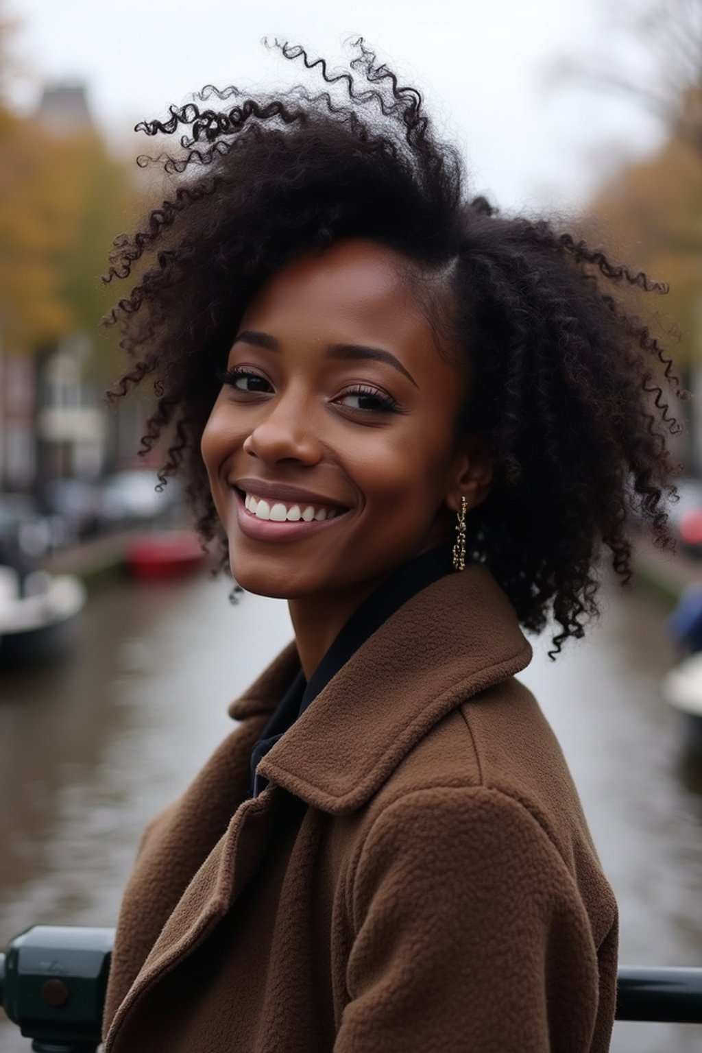 woman in Amsterdam with the Amsterdam Canals in background