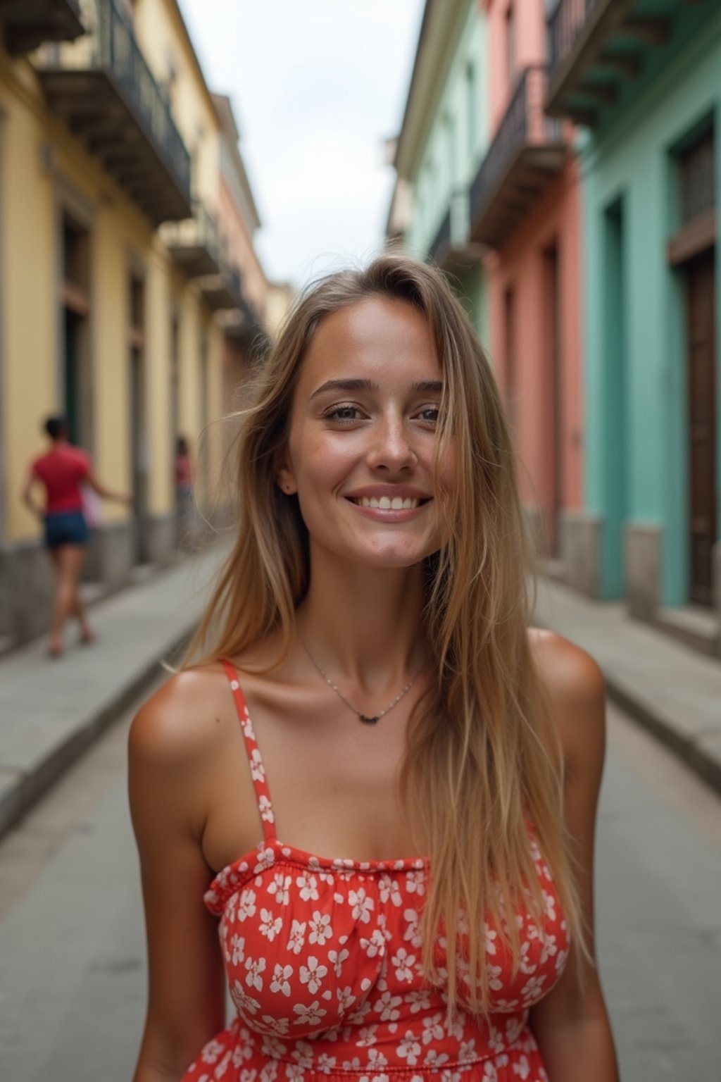 woman in Havana with the colorful old town in the background