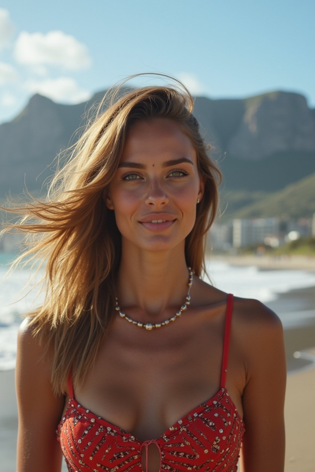 woman in Cape Town with the Table Mountain in the background