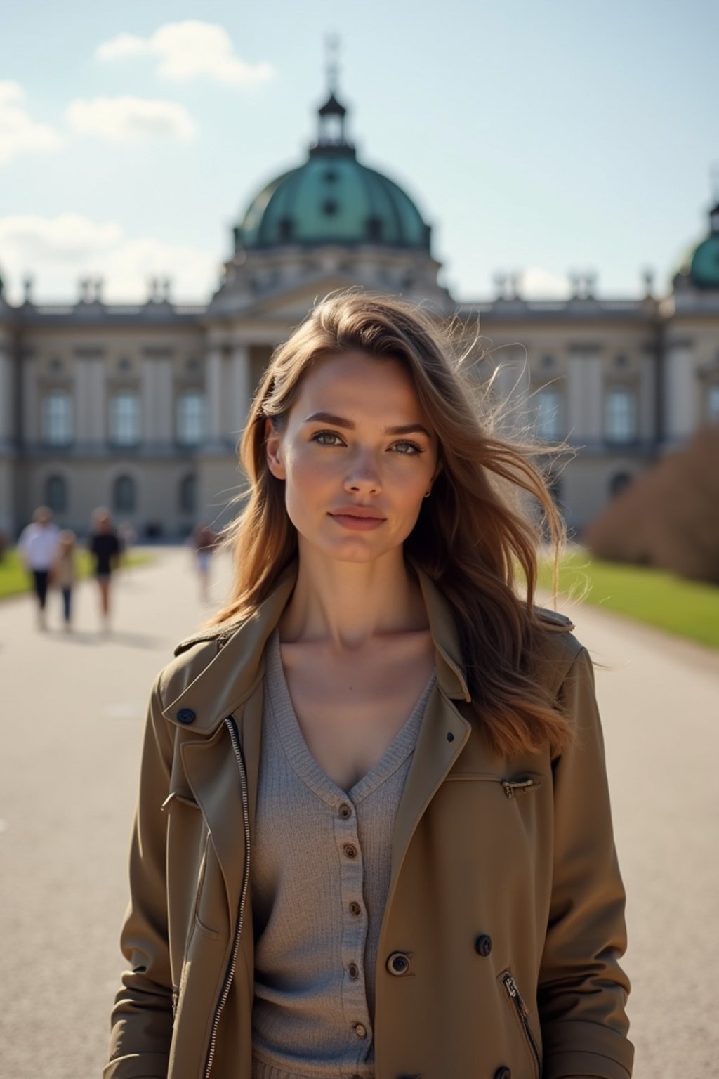 woman in Vienna with the Schönbrunn Palace in the background