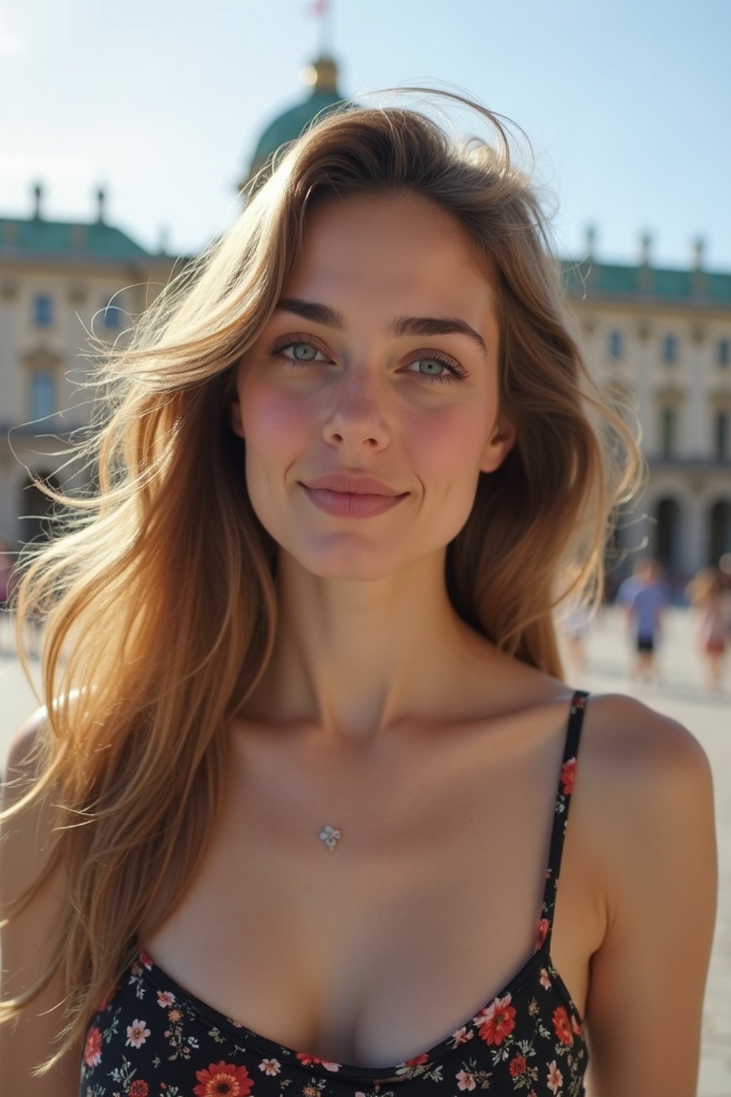 woman in Vienna with the Schönbrunn Palace in the background