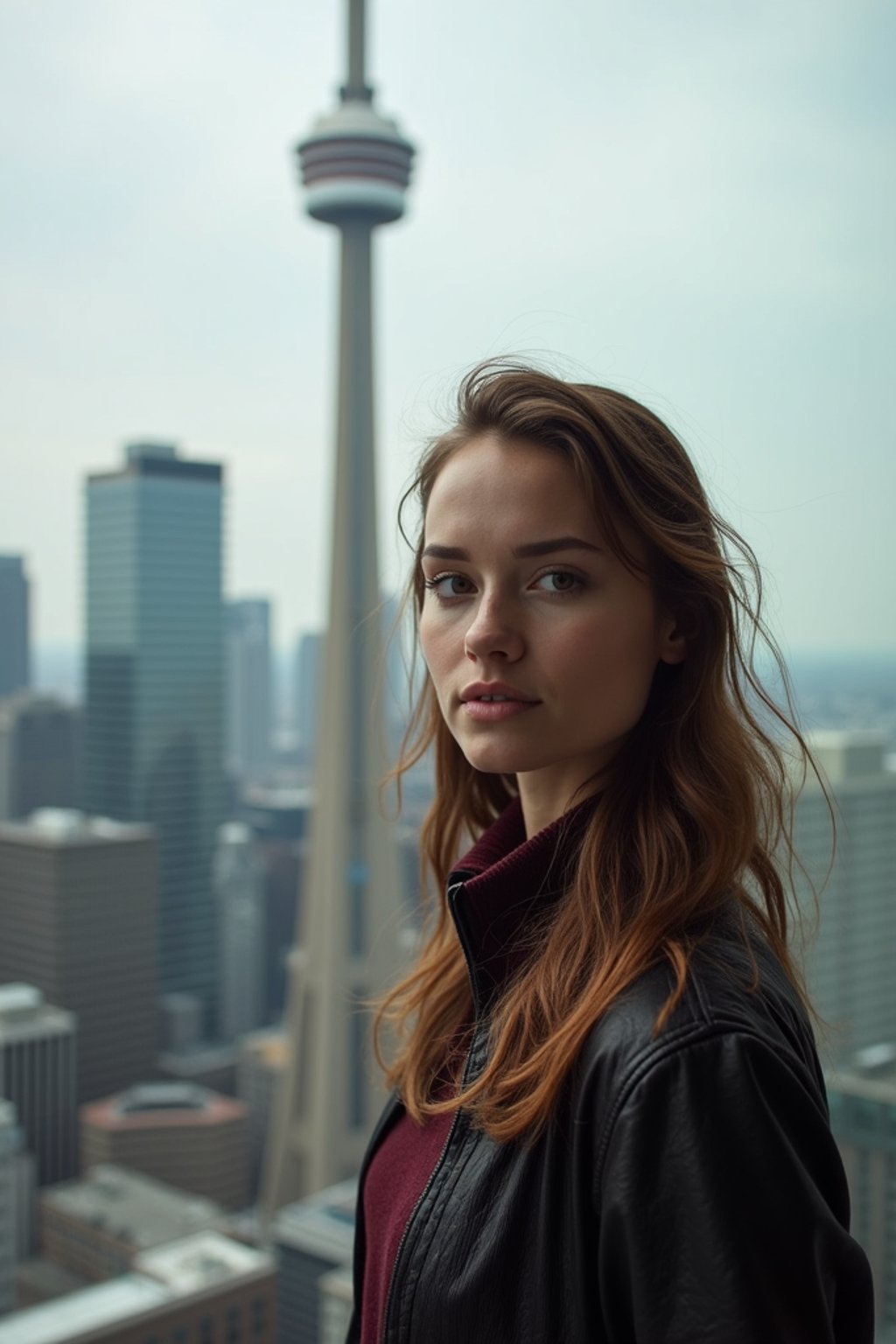 woman in Toronto with the CN Tower in the background