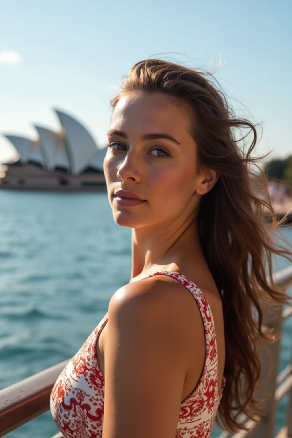 woman in Sydney with the Sydney Opera House in the background