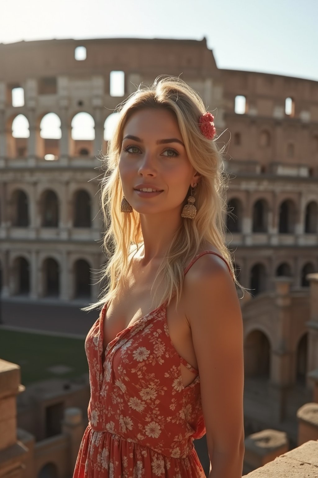 woman in Rome with the Colosseum in the background