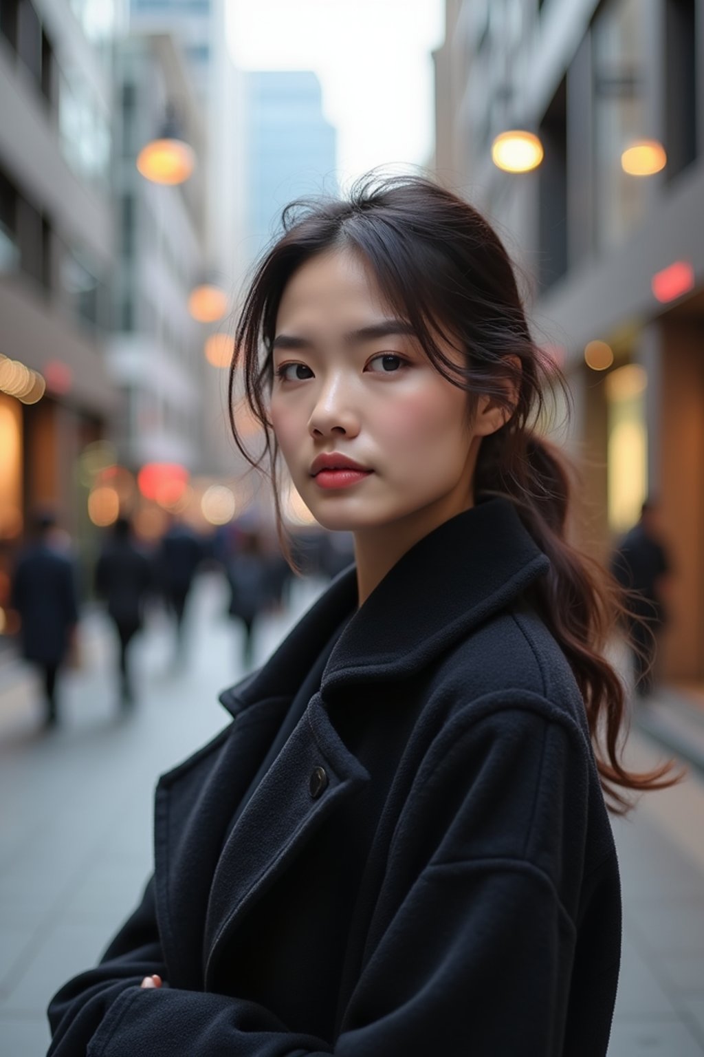 woman in Seoul in Gangnam in Cheongdamdong Luxury Shopping street. stores visible in background