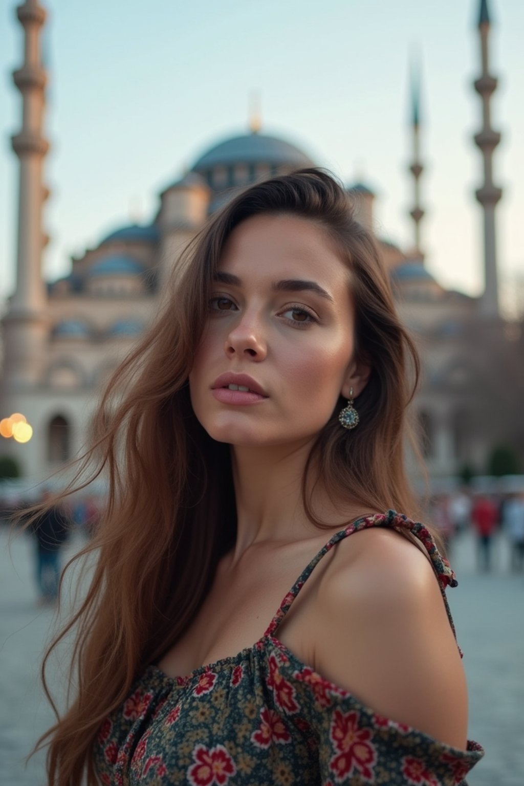 woman in Istanbul with The Mosque in background